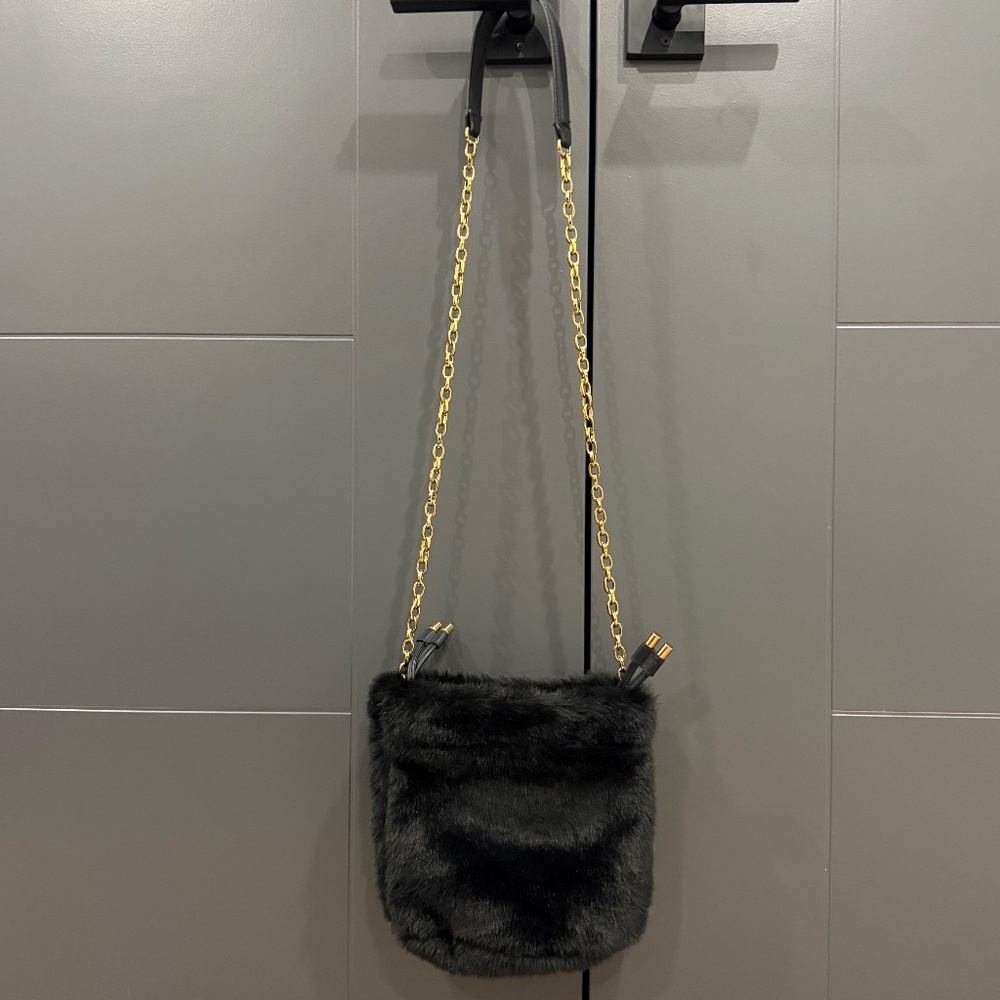 Faux Fur Bag with Gold Chain Strap